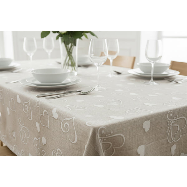 Tovaglia plastificata con riccio cuori beige - PARIS