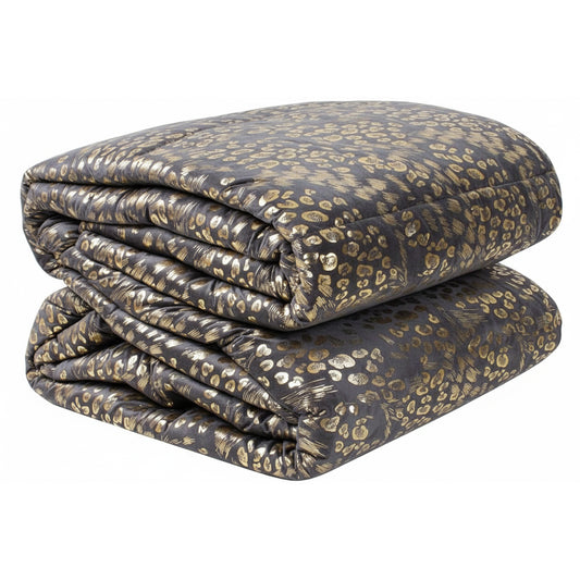 Piumone animalier oro in velluto grigio scuro