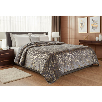 Piumone animalier oro in velluto grigio scuro