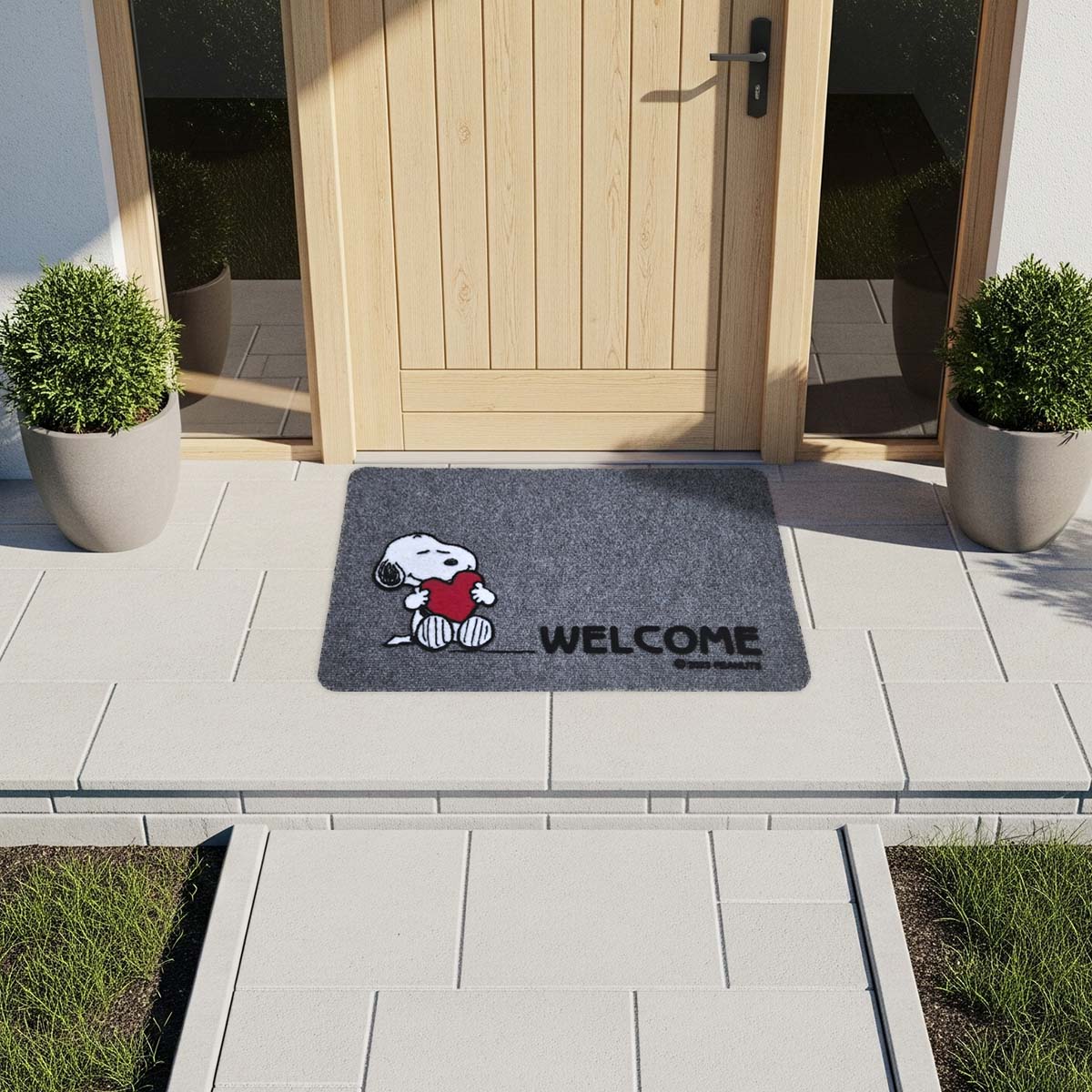 Zerbino antiscivolo a fantasia con Snoopy - Welcome grigio