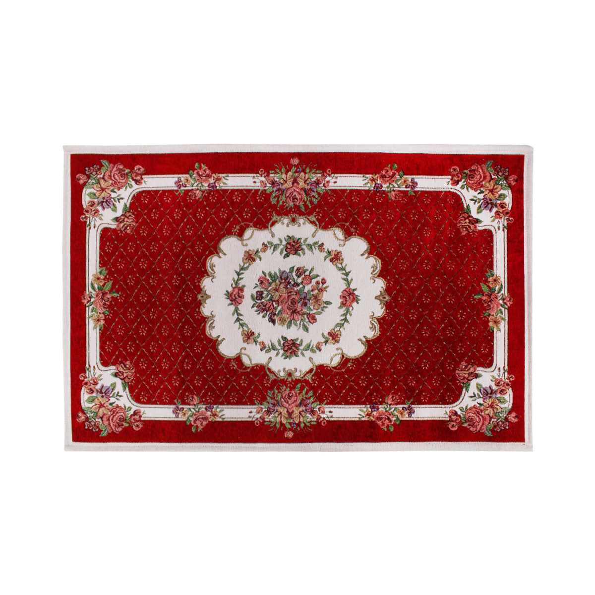Tappeto in ciniglia floreale 70x110 cm rosso