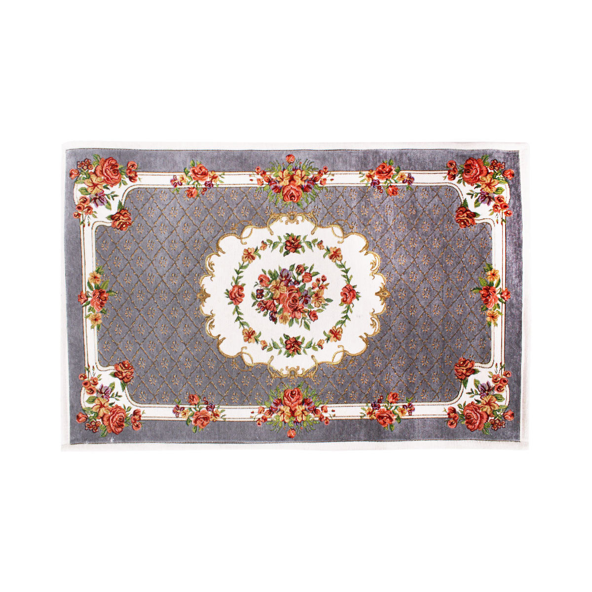 Tappeto in ciniglia floreale 70x110 cm grigio