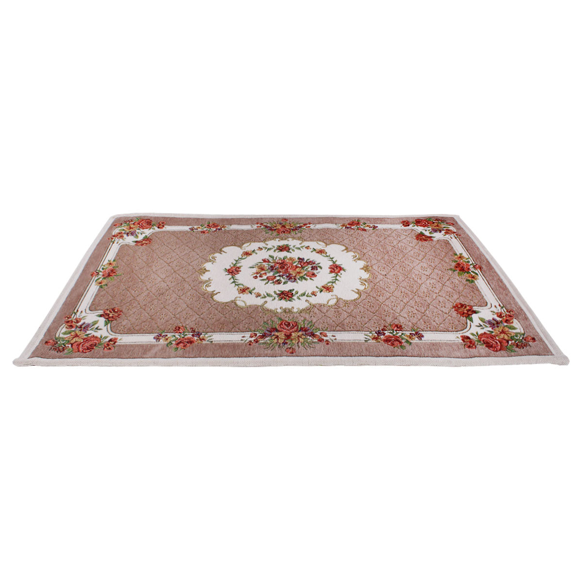 Tappeto in ciniglia floreale 70x110 cm biscotto