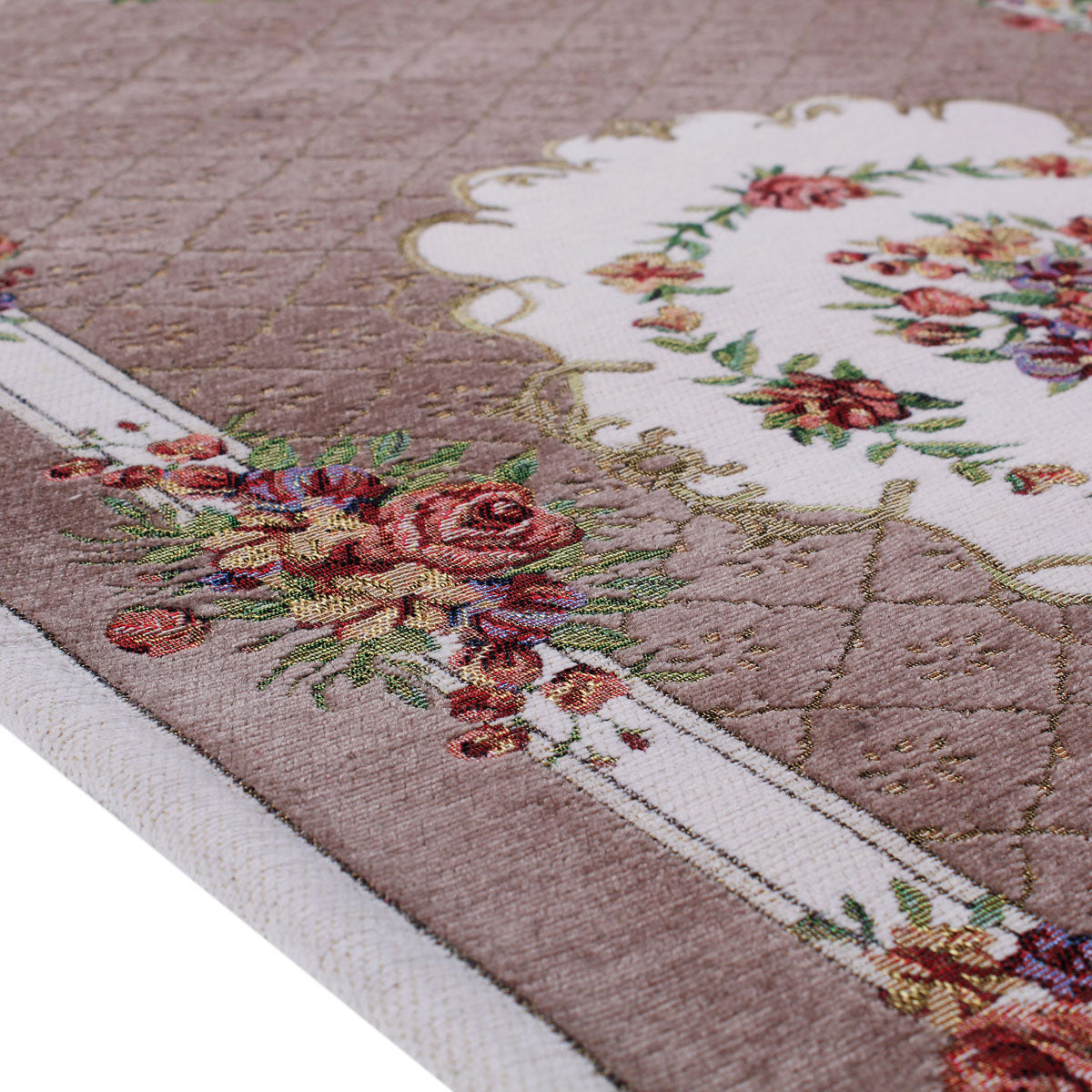 Tappeto in ciniglia floreale 70x110 cm biscotto