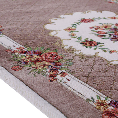 Tappeto in ciniglia floreale 70x110 cm biscotto