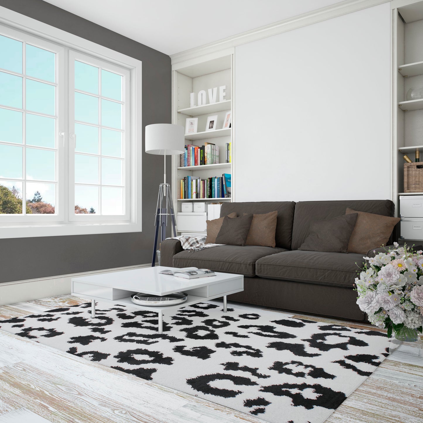 Tappeto animalier leopardato bianco