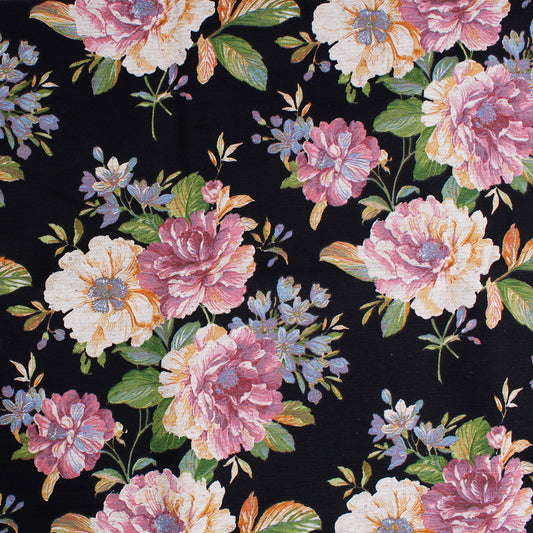 Tessuto gobelin floreale nero