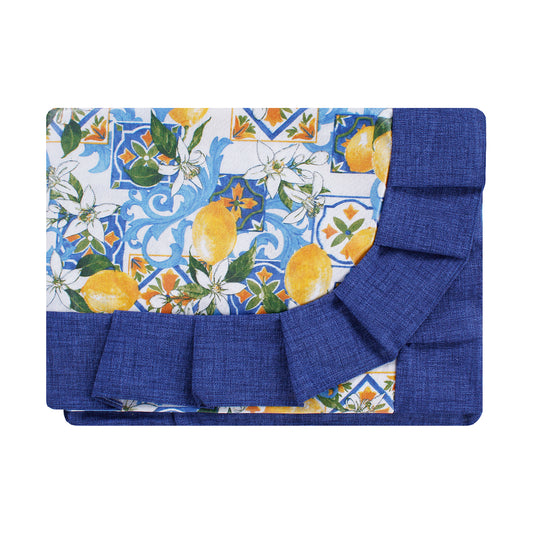 Tovaglia plastificata con riccio fantasia limoni blu - CAPRI