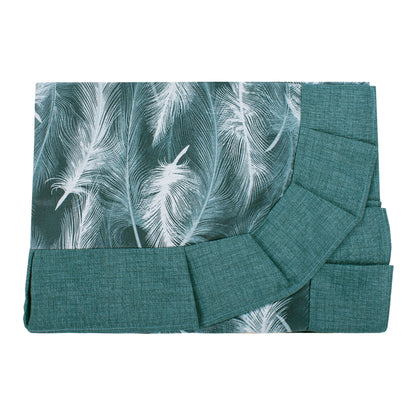 Tovaglia plastificata con riccio piume turchese - SOFI
