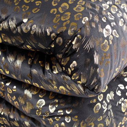 Piumone animalier oro in velluto grigio scuro
